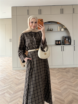Ebony Bağlamalı Ekose Etekli Takım Kahve (2336)