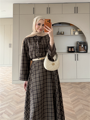 Ebony Bağlamalı Ekose Etekli Takım Kahve (2336)