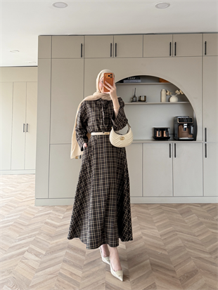 Ebony Bağlamalı Ekose Etekli Takım Kahve (2336)