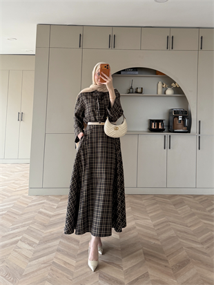 Ebony Bağlamalı Ekose Etekli Takım Kahve (2336)