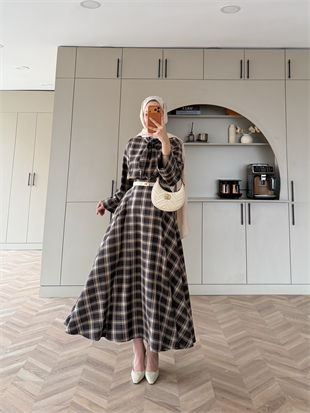 Ebony Bağlamalı Ekose Etekli Takım Olive (2336)