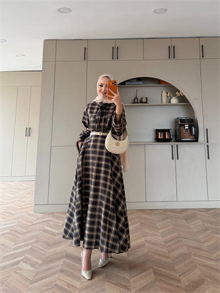 Ebony Bağlamalı Ekose Etekli Takım Olive (2336)