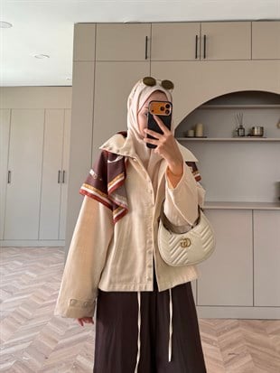Eda Düğme Detaylı Keten Ceket Bej (2369)