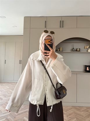 Eda Düğme Detaylı Keten Ceket Beyaz (2369)