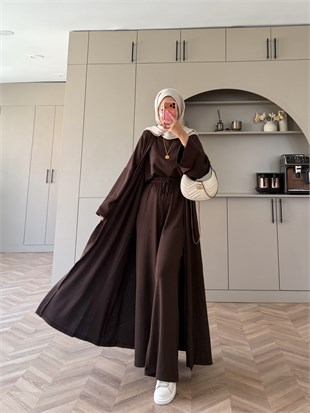 Ekin Kimono Pantolonlu Takım Kahve (4510)