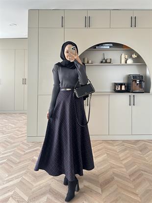 Ekose Etek Bordo-Lacivert