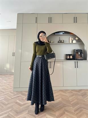 Ekose Etek Haki-Lacivert