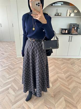 Ekose Etek Kahve-Ekru