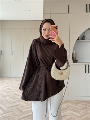 Ela Dantel Detaylı Sweat Kahve (3597)