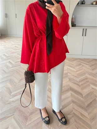 Ela Dantel Detaylı Sweat Kırmızı (3597)