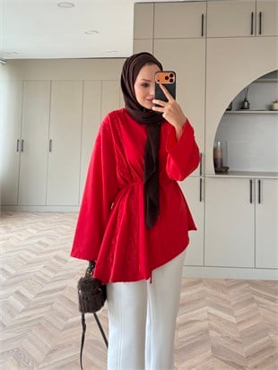Ela Dantel Detaylı Sweat Kırmızı (3597)