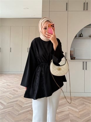 Ela Dantel Detaylı Sweat Siyah (3597)