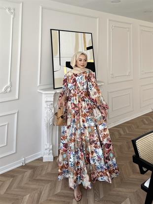 Elara Çiçekli Elbise Vişne