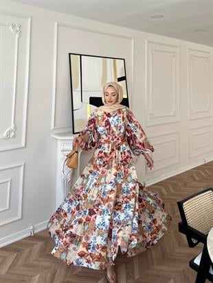 Elara Çiçekli Elbise Vişne