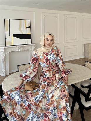 Elara Çiçekli Elbise Vişne