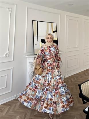 Elara Çiçekli Elbise Vişne