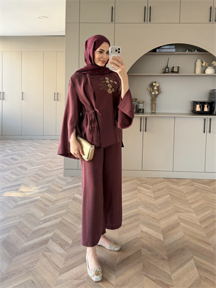 Eldin İşlemeli Modal Takım Bordo (5706)