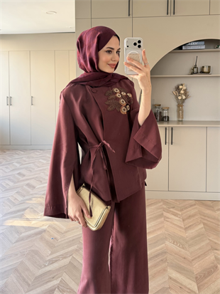 Eldin İşlemeli Modal Takım Bordo (5706)