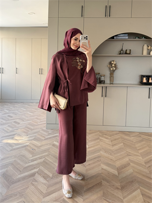 Eldin İşlemeli Modal Takım Bordo (5706)