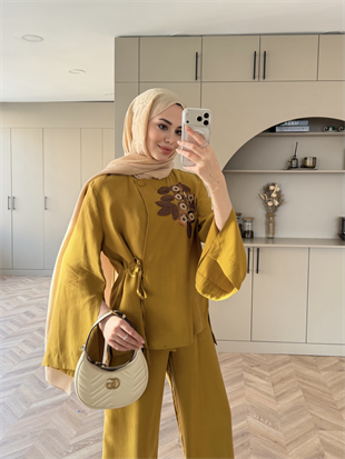 Eldin İşlemeli Modal Takım Hardal (5706)