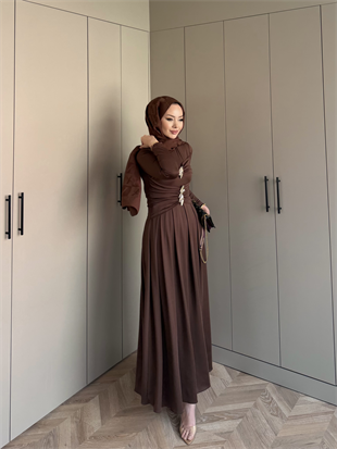 Elite Drapeli Sandy Elbise Acı Kahve (1897)