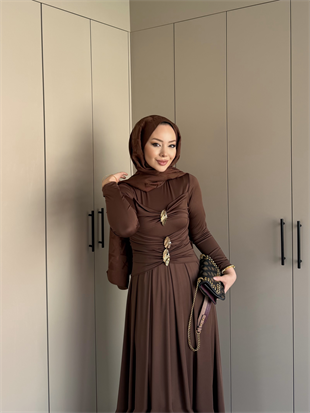 Elite Drapeli Sandy Elbise Acı Kahve (1897)