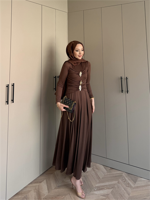 Elite Drapeli Sandy Elbise Acı Kahve (1897)