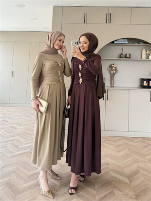 Elite Drapeli Sandy Elbise Mürdüm (1897)