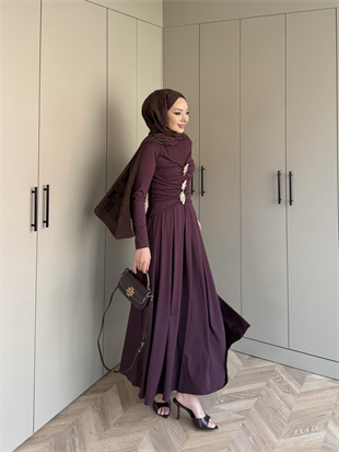 Elite Drapeli Sandy Elbise Mürdüm (1897)