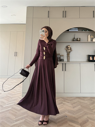 Elite Drapeli Sandy Elbise Mürdüm (1897)