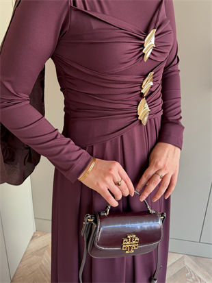 Elite Drapeli Sandy Elbise Mürdüm (1897)