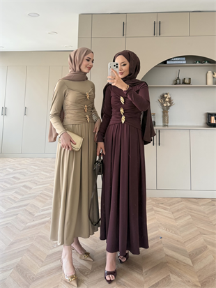 Elite Drapeli Sandy Elbise Mürdüm (1897)