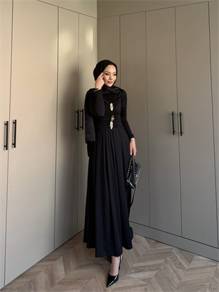 Elite Drapeli Sandy Elbise Siyah (1897)