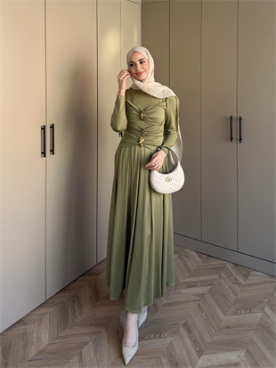 Elite Drapeli Sandy Elbise Yeşil (1897) 