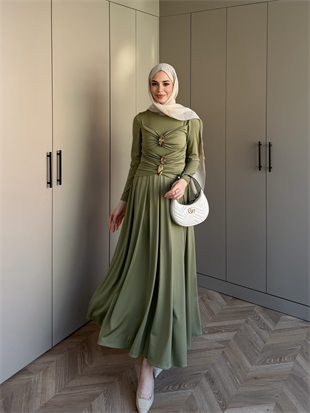 Elite Drapeli Sandy Elbise Yeşil (1897) 