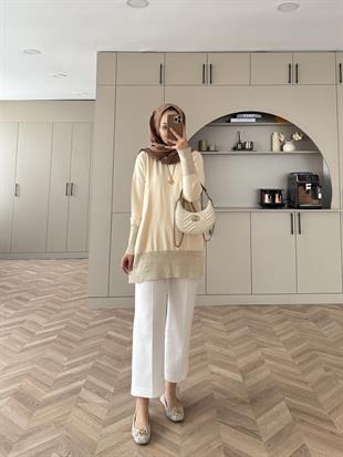 Elon Sim Detaylı Merserize Kazak Bej