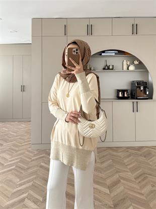 Elon Sim Detaylı Merserize Kazak Bej