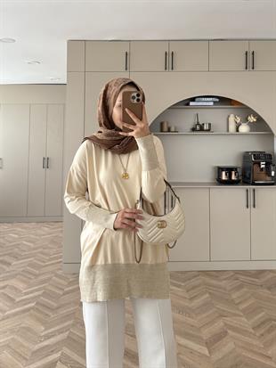 Elon Sim Detaylı Merserize Kazak Bej