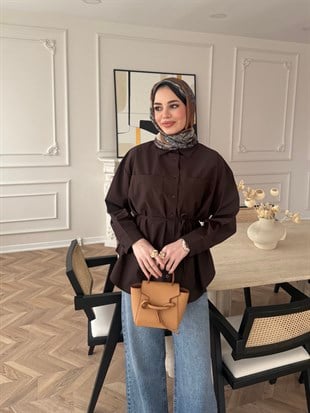 Elvi Düğme Detaylı Gömlek Acı Kahve 