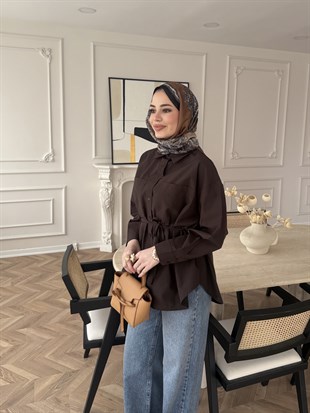 Elvi Düğme Detaylı Gömlek Acı Kahve 