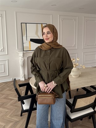 Elvi Düğme Detaylı Gömlek Haki 