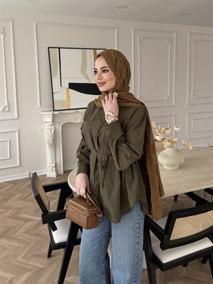 Elvi Düğme Detaylı Gömlek Haki 