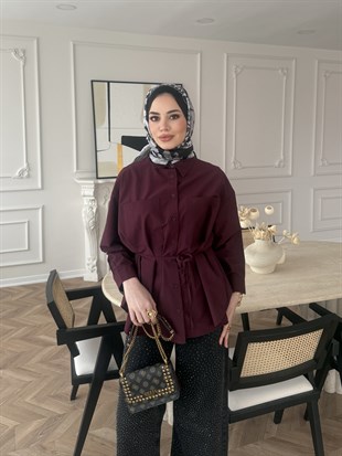 Elvi Düğme Detaylı Gömlek Mürdüm