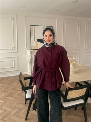 Elvi Düğme Detaylı Gömlek Mürdüm