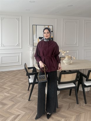 Elvi Düğme Detaylı Gömlek Mürdüm