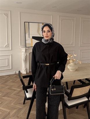 Elvi Düğme Detaylı Gömlek Siyah