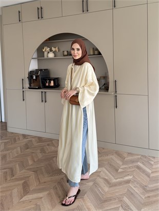 Ely Çizgili Saten Yırtmaçlı Bluz Butteryellow (4536)