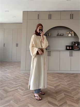 Ely Çizgili Saten Yırtmaçlı Bluz Butteryellow (4536)