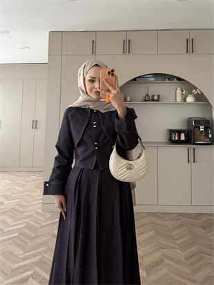 Elya Pelerin Detaylı Kot Etekli Takım Mürdüm (4409)