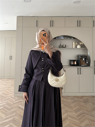 Elya Pelerin Detaylı Kot Etekli Takım Mürdüm (4409)